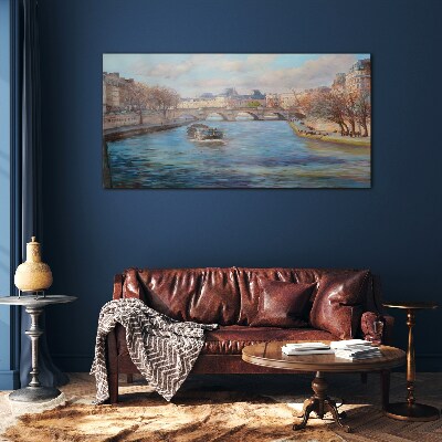 Bridge over the river in Paris Glass Wall Art