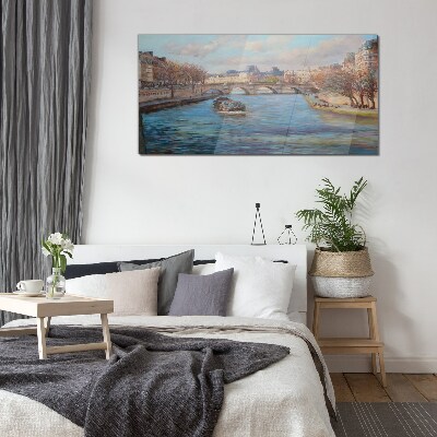 Bridge over the river in Paris Glass Wall Art