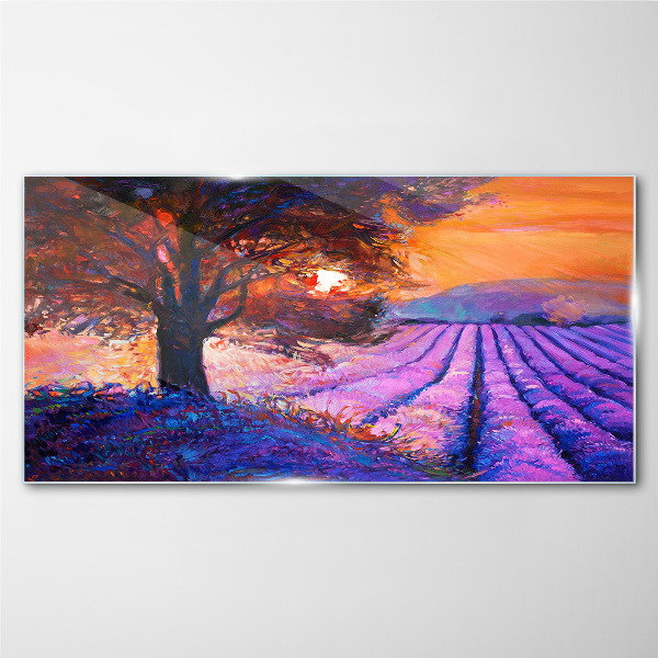 Purple landscape at sunset Glass Print