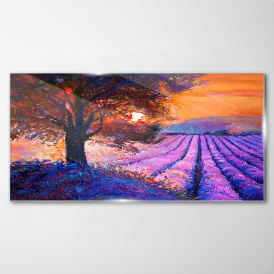 Purple landscape at sunset Glass Print