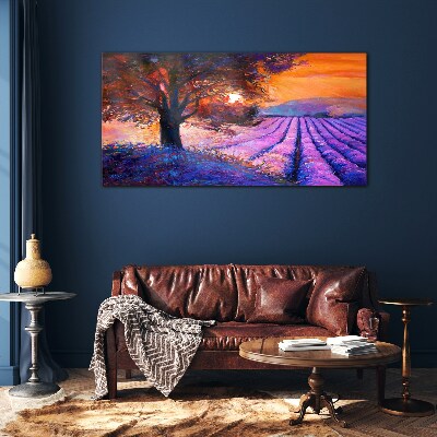 Purple landscape at sunset Glass Print