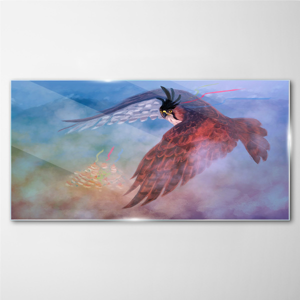 Flight of a bird of prey in the clouds Glass Wall Art
