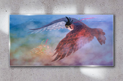 Flight of a bird of prey in the clouds Glass Wall Art