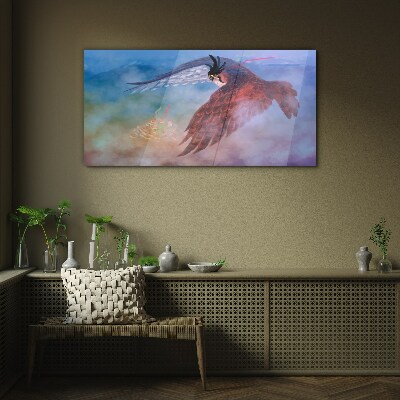 Flight of a bird of prey in the clouds Glass Wall Art