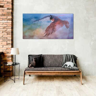 Flight of a bird of prey in the clouds Glass Wall Art