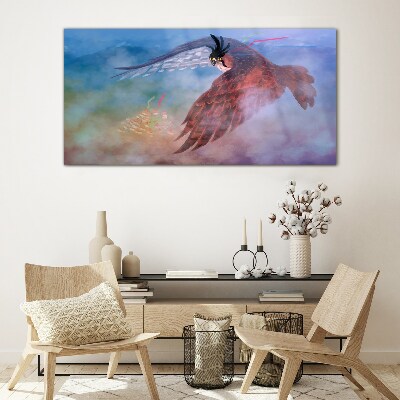 Flight of a bird of prey in the clouds Glass Wall Art