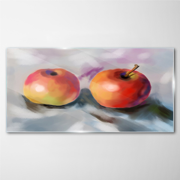Juicy apples on a pastel background Glass Print