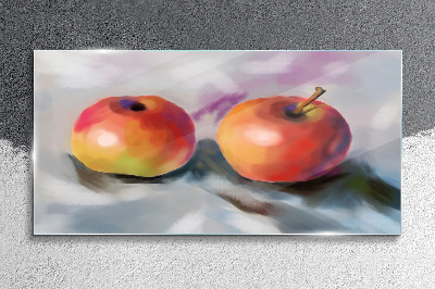 Juicy apples on a pastel background Glass Print