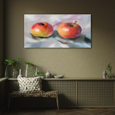 Juicy apples on a pastel background Glass Print