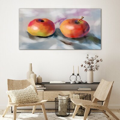 Juicy apples on a pastel background Glass Print