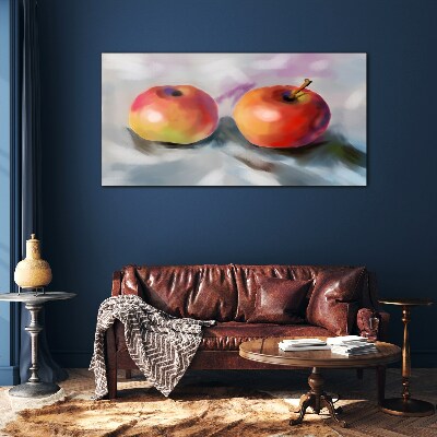 Juicy apples on a pastel background Glass Print