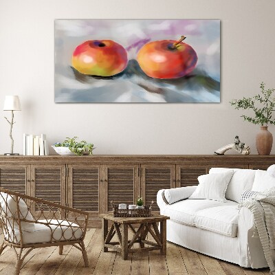 Juicy apples on a pastel background Glass Print