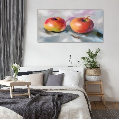 Juicy apples on a pastel background Glass Print