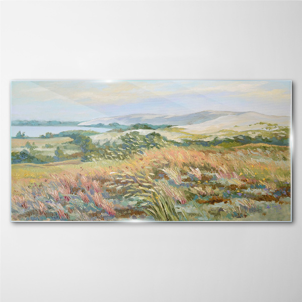 Summer field landscape Glass Print