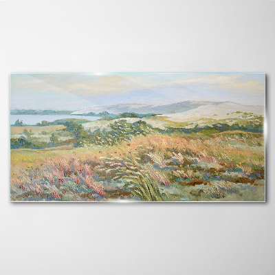 Summer field landscape Glass Print