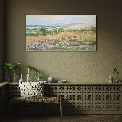 Summer field landscape Glass Print