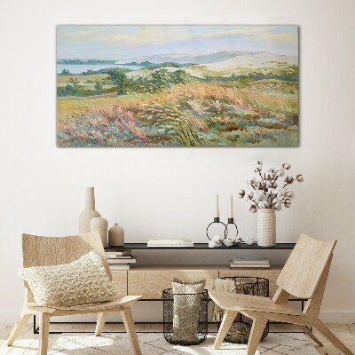 Summer field landscape Glass Print