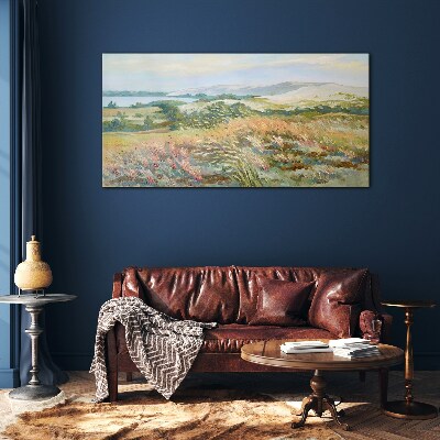 Summer field landscape Glass Print