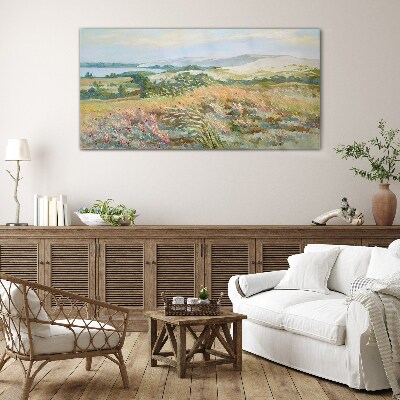 Summer field landscape Glass Print