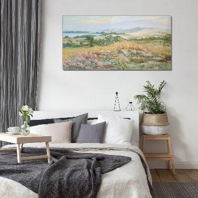 Summer field landscape Glass Print