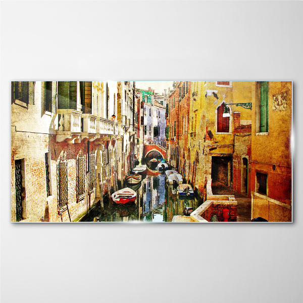 Venetian street with canal Glass Wall Art