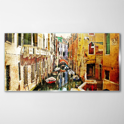 Venetian street with canal Glass Wall Art