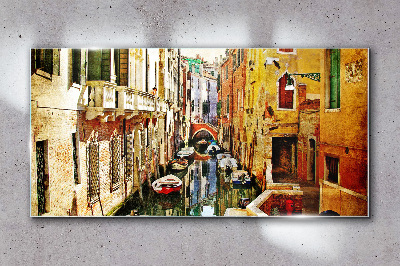 Venetian street with canal Glass Wall Art