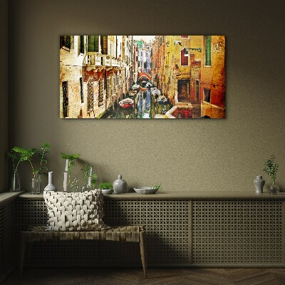 Venetian street with canal Glass Wall Art