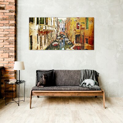 Venetian street with canal Glass Wall Art