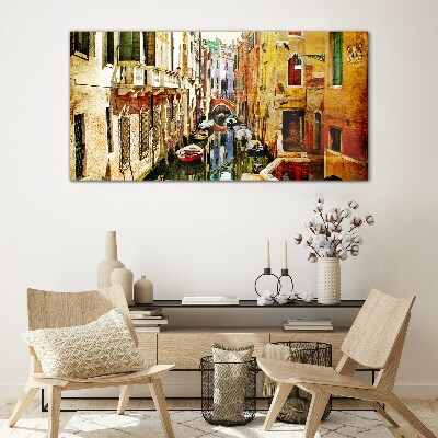 Venetian street with canal Glass Wall Art