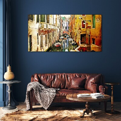 Venetian street with canal Glass Wall Art