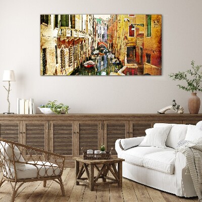 Venetian street with canal Glass Wall Art