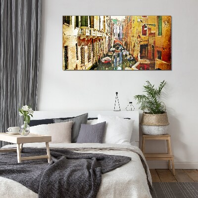 Venetian street with canal Glass Wall Art