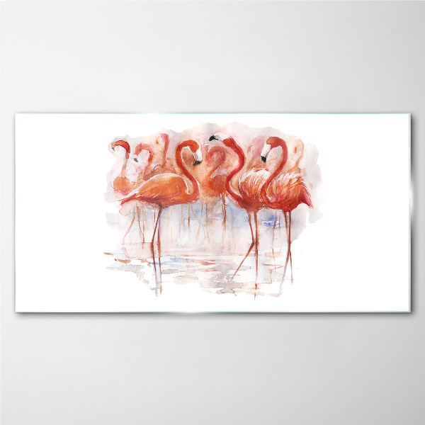 Flamingos on the water background Glass Wall Art