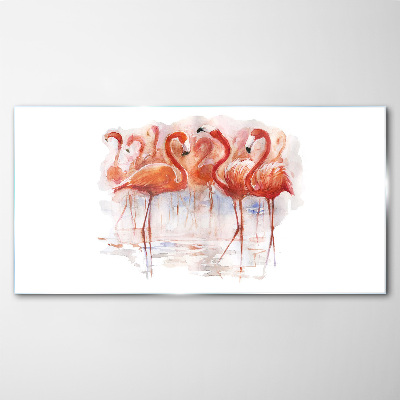 Flamingos on the water background Glass Wall Art