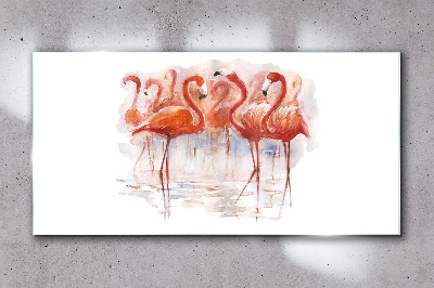 Flamingos on the water background Glass Wall Art