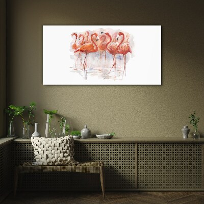 Flamingos on the water background Glass Wall Art