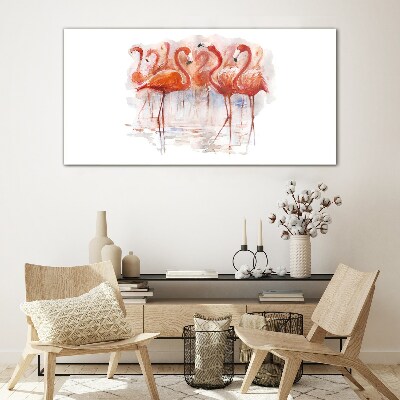 Flamingos on the water background Glass Wall Art
