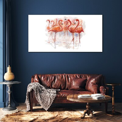 Flamingos on the water background Glass Wall Art