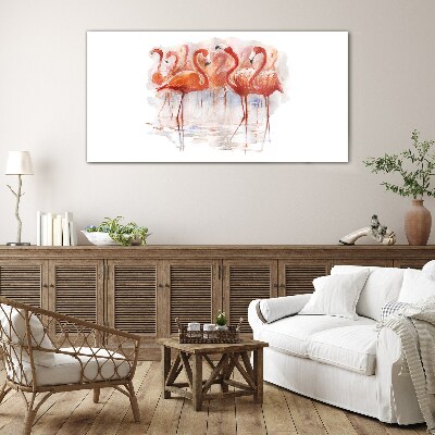 Flamingos on the water background Glass Wall Art