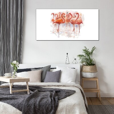 Flamingos on the water background Glass Wall Art