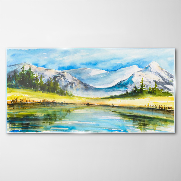 Mountain landscape in watercolor Glass Wall Art