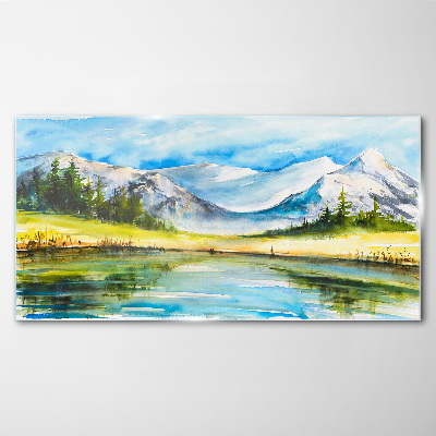 Mountain landscape in watercolor Glass Wall Art
