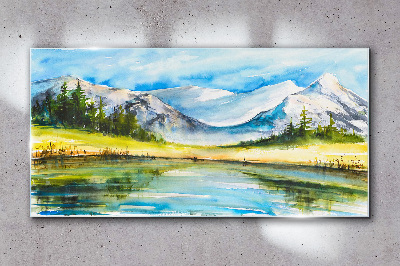 Mountain landscape in watercolor Glass Wall Art