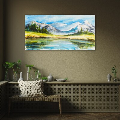 Mountain landscape in watercolor Glass Wall Art
