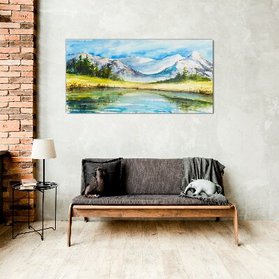 Mountain landscape in watercolor Glass Wall Art