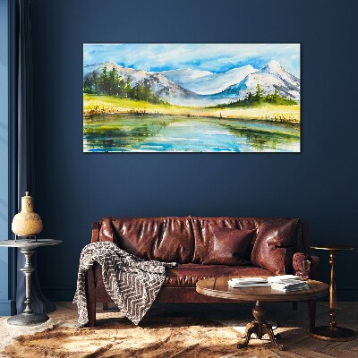 Mountain landscape in watercolor Glass Wall Art