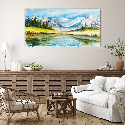 Mountain landscape in watercolor Glass Wall Art