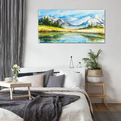Mountain landscape in watercolor Glass Wall Art