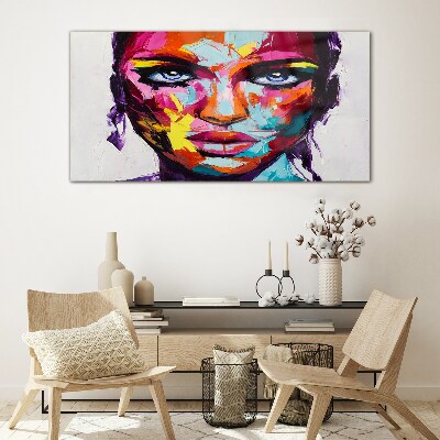 Colorful portrait of a woman Glass Wall Art